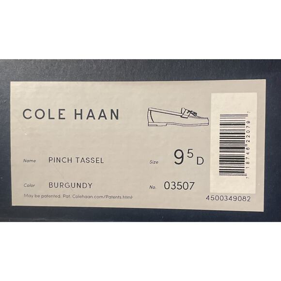 COLE HAAN Burgundy Pinch Tassel Slip On Shoes Mens Size 9.5 New Box Fast Ship